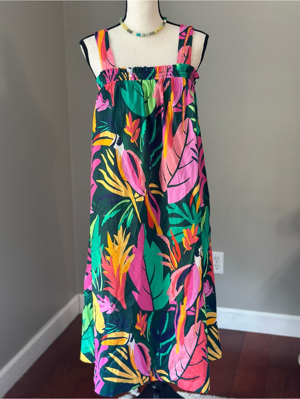 Soma Cotton Tank Tropical Print Sundress Max with Comfy Built In Bra